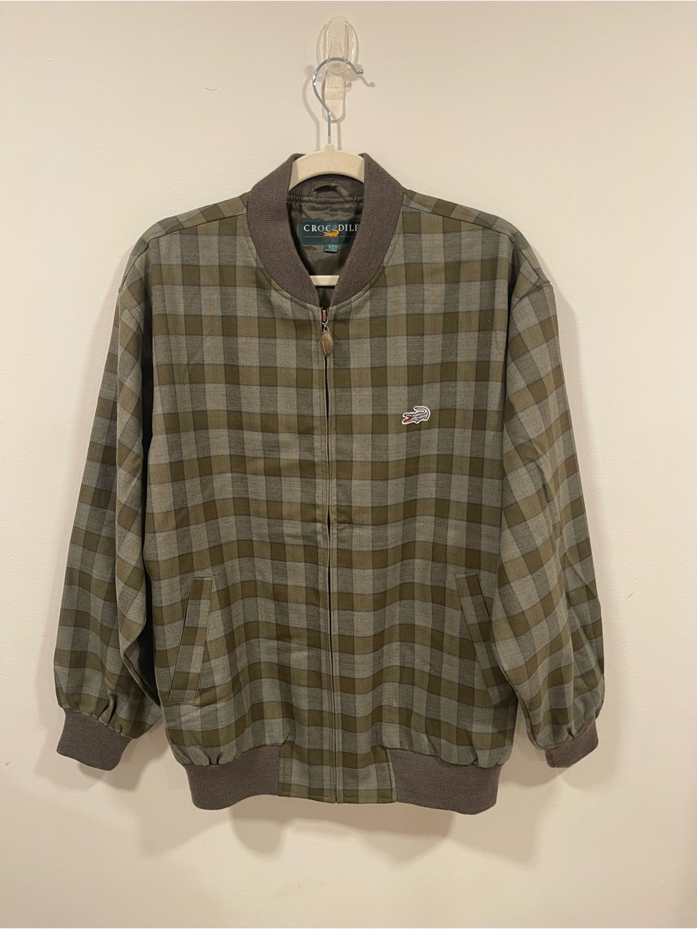 Crocodile vintage Olive Green Plaid Bomber Jacket